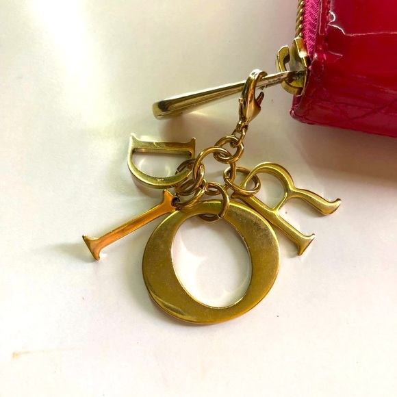🩷 Lady DIOR Christian Dior Cannage Pink Patent Leather Long Zippy Wallet Charm - Picture 5 of 17